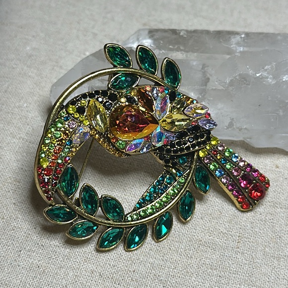 Pin Rainbow Toucan Bird Rhinestone Brooch Pin Tropical Parrot - Picture 2 of 6